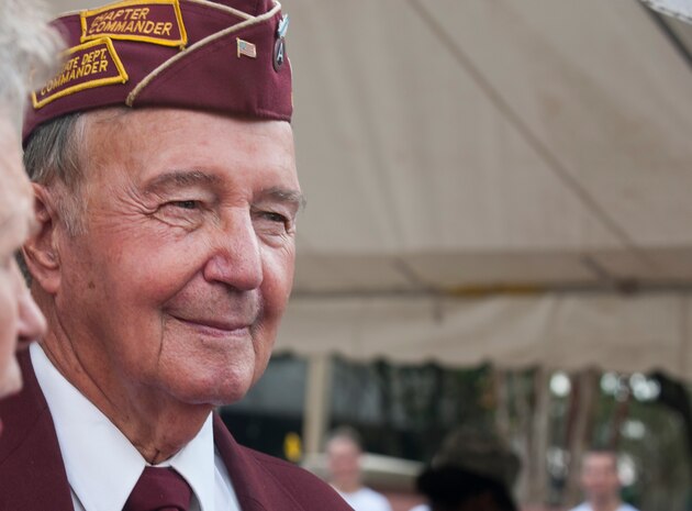 Reggie Salisbury, U.S. Army infantry  veteran, D-Day survivor and World War II prisoner of war, attends the Prisoner of War/Missing in Action Retreat ceremony Sept. 20, 2013, at Joint Base Charleston – Air Base, S.C. Several former POWs from the local area attended the ceremony to pay their respects and to be honored for their sacrifices. (U.S. Air Force photo/Senior Airman Ashlee Galloway)