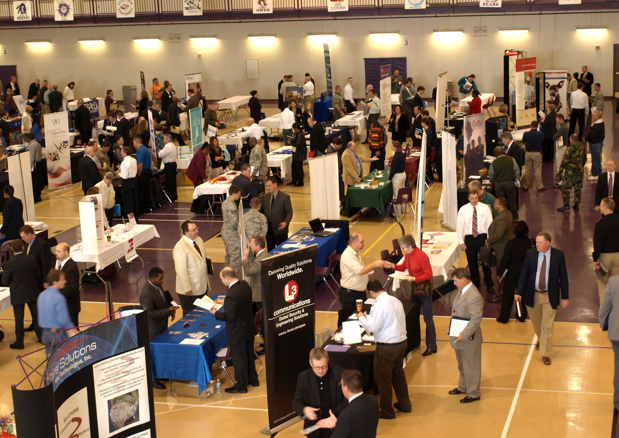 Job seekers meet with employers at a past Offutt Career Fair organized by the Offutt Airman and Family Readiness Center. The annual career fair is scheduled for Oct. 3, 10 a.m. - 2:30 p.m. at the Bellevue Lied Center. (Courtesy Photo)