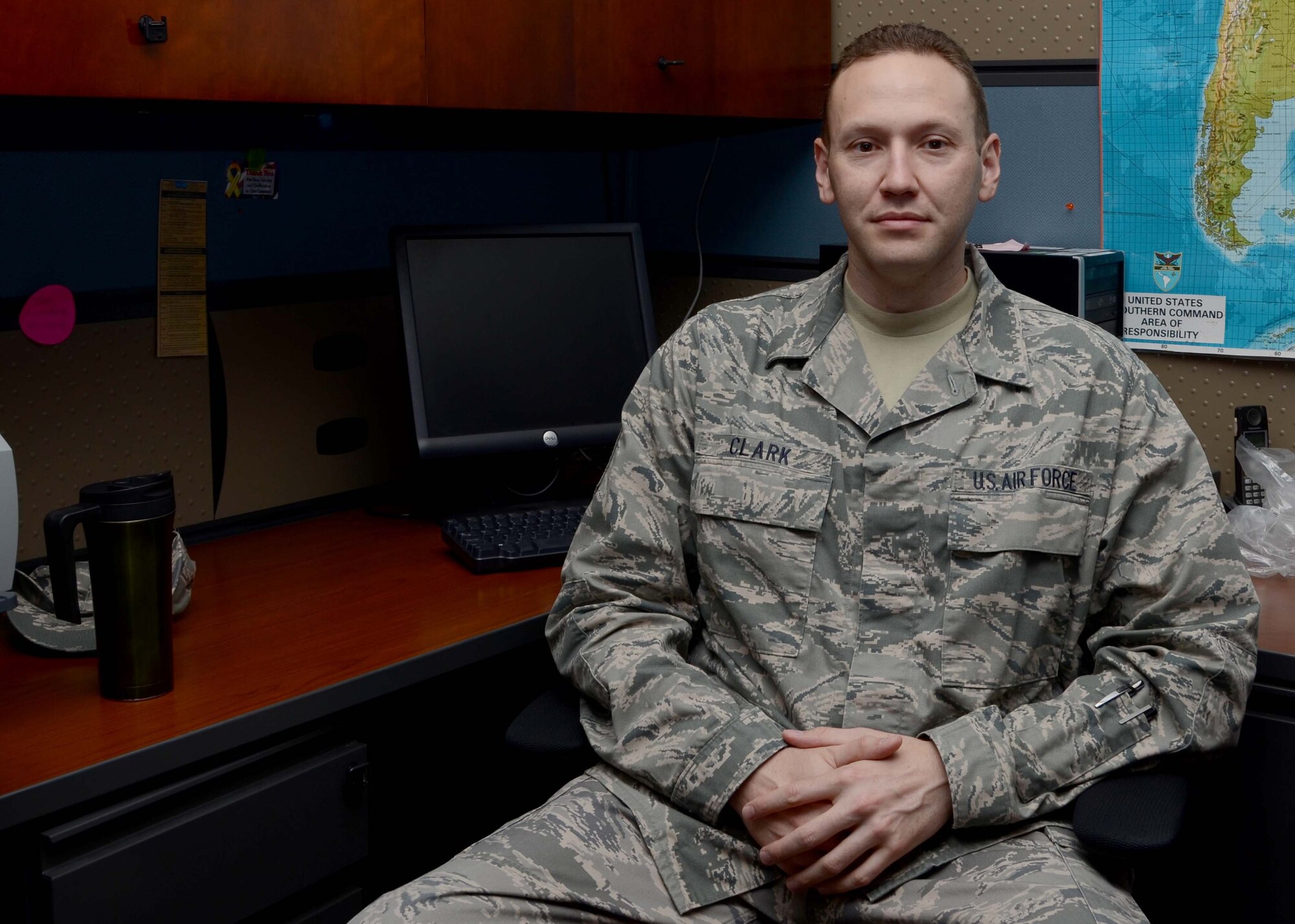 Master Sgt. Nathan Clark, Operations Superintendent assigned to the 612th Air Operations Center, talks about his role in the Sexual Assault Prevention and Response program during an interview on Davis-Monthan AFB, Ariz., Sept. 18, 2013. (U.S. Air Force photo by Staff Sgt. Heather R. Redman/Released)