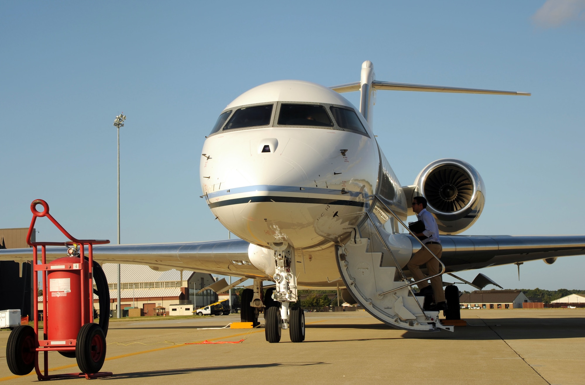 Air Combat Command received the latest E-11A aircraft equipped with the Battlefield Airborne Communications Node, or BACN, Sept. 18. The BACN system was introduced in 2006. (U.S. Air Force Photo by Staff Sgt. Candace Page)