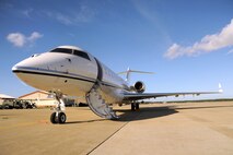 Air Combat Command received the latest E-11A aircraft equipped with the Battlefield Airborne Communications Node, or BACN, Sept. 18. The additional aircraft will increase communication coverage for ground troops in forward-deployed locations. (U.S. Air Force photo by Staff Sgt. Candace Page/Released)