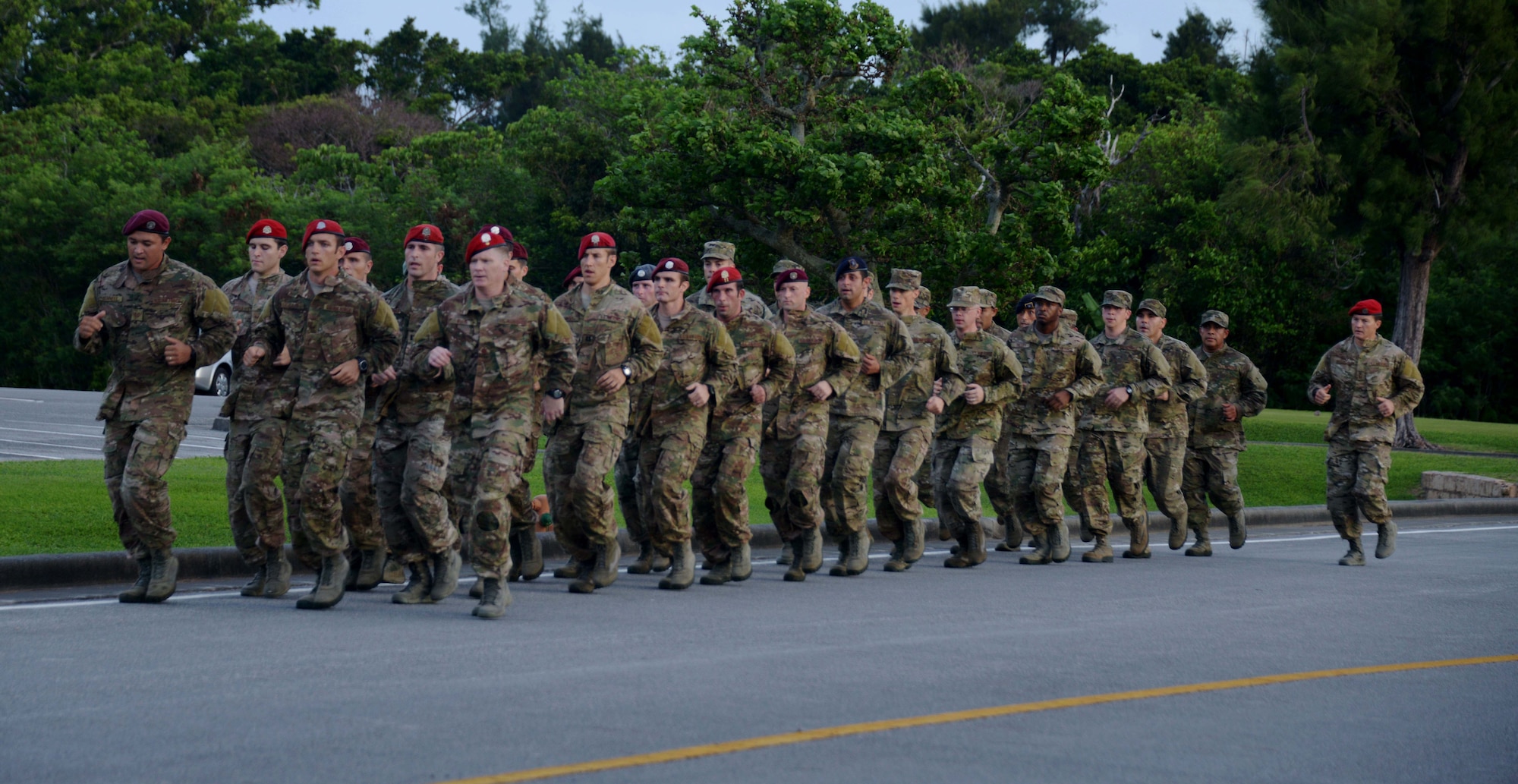 Members from the 320th Special Tactics Squadron depart the POW/MIA flag ceremony on Kadena Air Base, Japan, Sept. 20, 2013.  The squadron presented the flag during the ceremony held to honor more than 70,000 POW and MIA personnel.  (U.S. Air Force photo by Tech. Sgt. Kristine Dreyer)