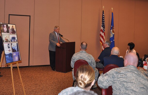 Mike O’Connor speaks during a POW/MIA breakfast at the Recce Point Club on Beale Air Force Base, Calif., Sept. 20, 2013. O’Connor was a UH-1 Huey pilot in Vietnam who was shot down and captured in 1968. He was held for more than five years. (U.S. Air Force photo by Staff Sgt. Robert M. Trujillo/Released)