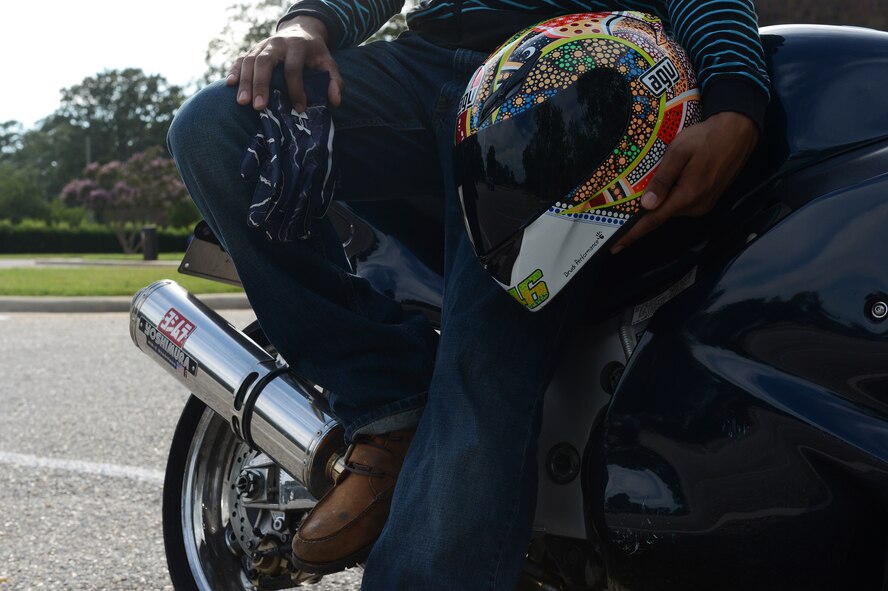 Senior Airman Alexander Aldridge, 20th Logistics Readiness Squadron vehicle operator, sits on his motorcycle at Shaw Air Force Base, S.C., Aug. 23, 2013. Aldridge has driven motorcycles for seven years and has been interested in them since he was a child. Outside of working hard to uphold the Air Force core values Aldridge likes to enjoy recreational time doing things he’s passionate about. (U.S. Air Force photo by Airman 1st Class Daniel Blackwell/Released)