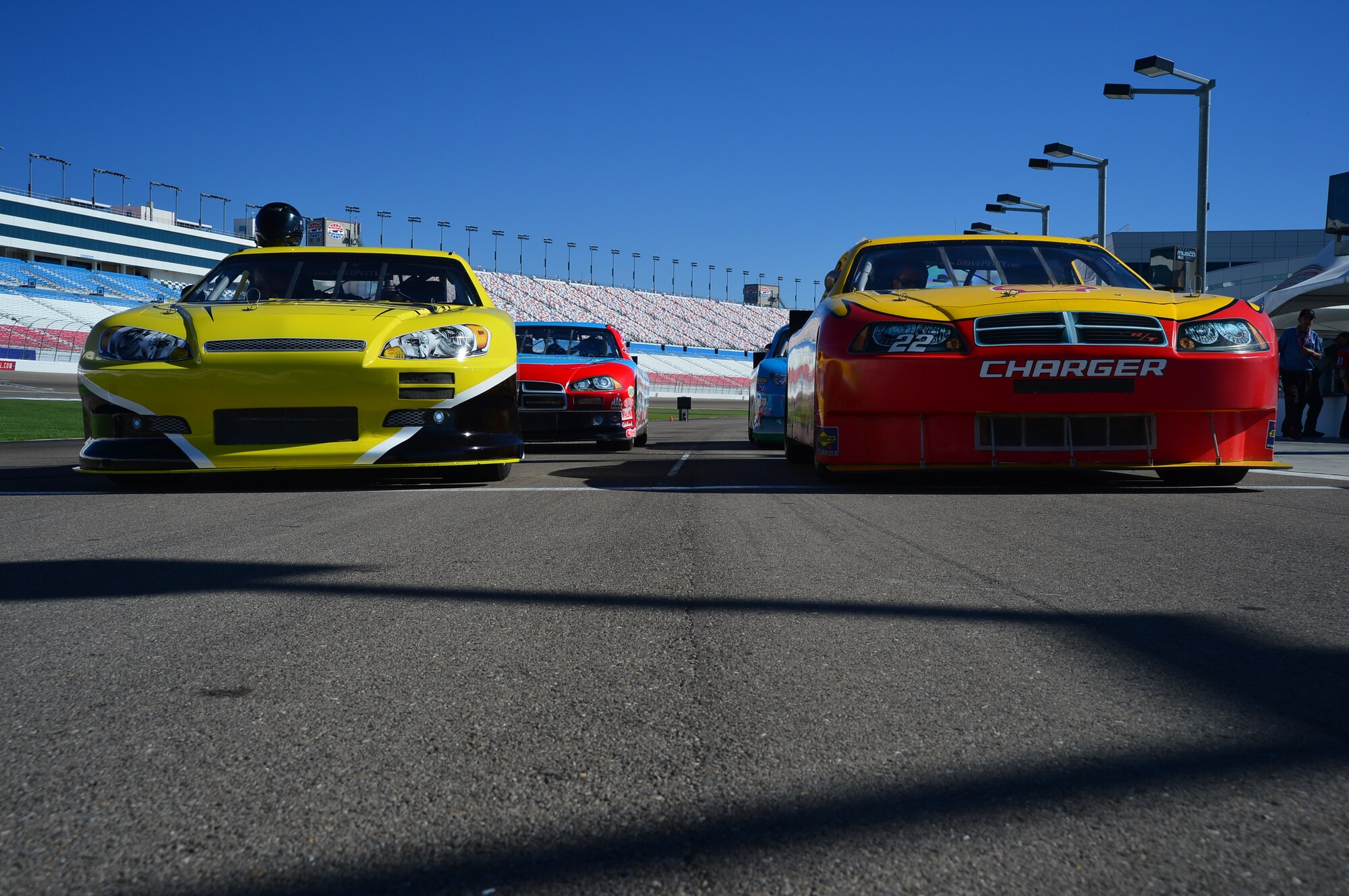 Airmen from Creech and Nellis Air Force Bases had the opportunity to feed their adrenaline needs when they participated in the Richard Petty Driving Experience at the Las Vegas Motor Speedway, Sept. 22, 2013. The event was sponsored by Nellis Outdoor Recreation Single Airmen Incentive Program and like other events it was provided at little or no cost to the participants. (U.S. Air Force photo by Staff Sgt. N.B.)