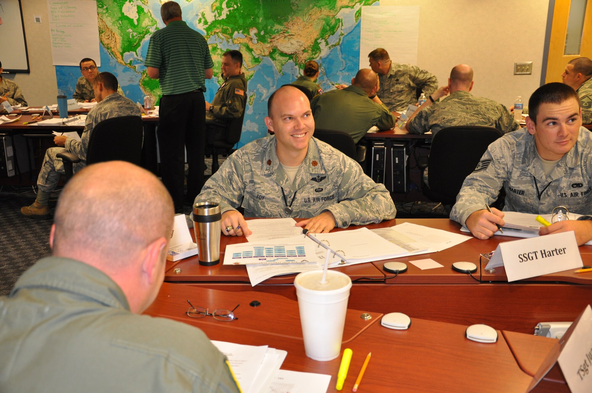 Maj. John Foy, 618th Air and Space Operations Center (Tanker Airlift Control Center) contingency airlift planner, attends the Global Mobility Air Operations Course at the U.S. Air Force Expeditionary Center Mobility Operations School, Detachment 2, at Scott Air Force Base, Ill. The detachment recently held five courses simultaneously, something that has not happened before. (U.S. Air Force photo/Staff Sgt. Amber R. Kelly-Herard)