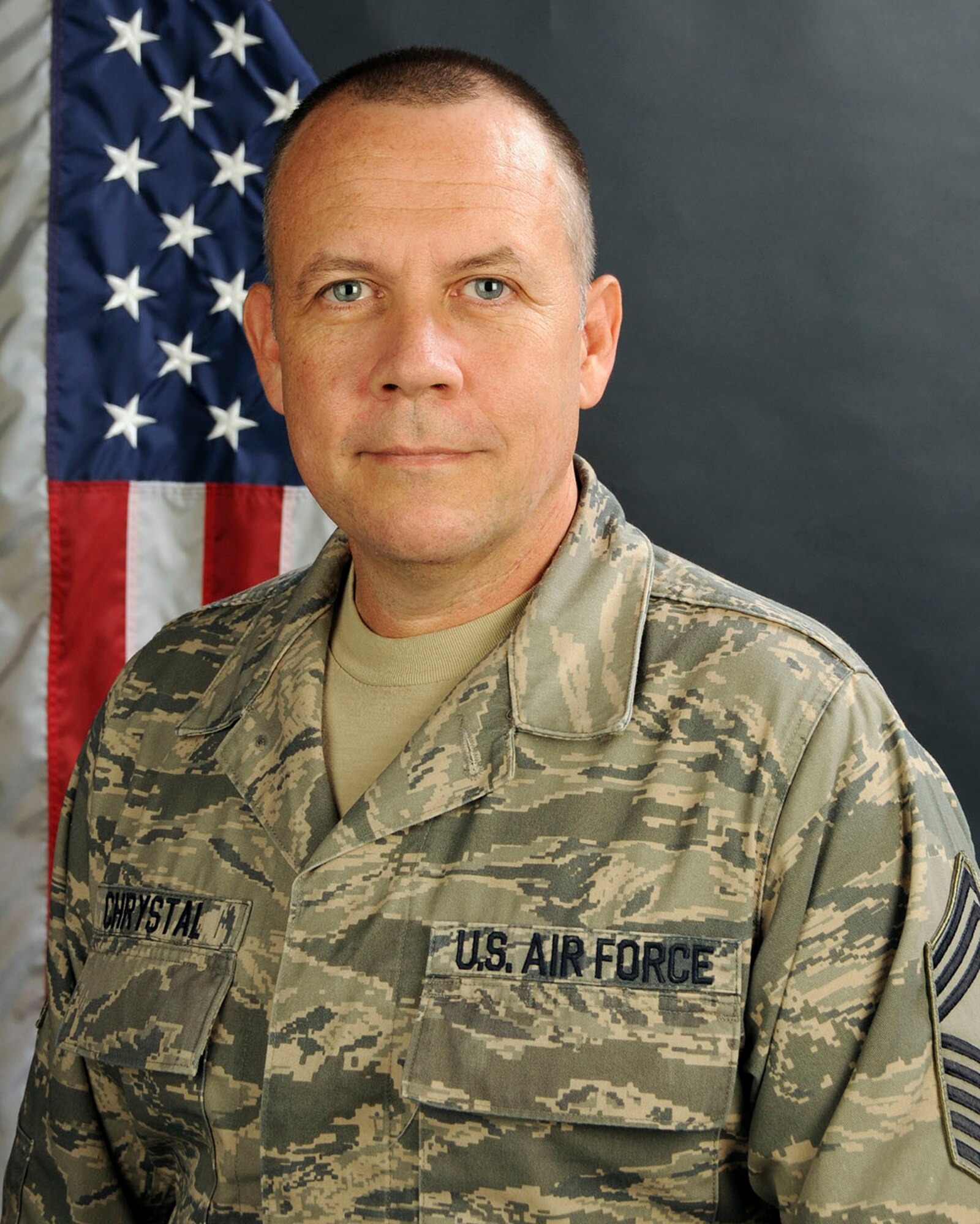 U.S. Air Force Chief Master Sgt. Shawn Chrystal, 169th Force Support Squadron Chief at McEntire Joint National Guard Base of the South Carolina Air National Guard, poses for a portrait, Sept. 12, 2013.   (U.S. Air National Guard photo by Senior Master Sgt. Edward Snyder/Released)