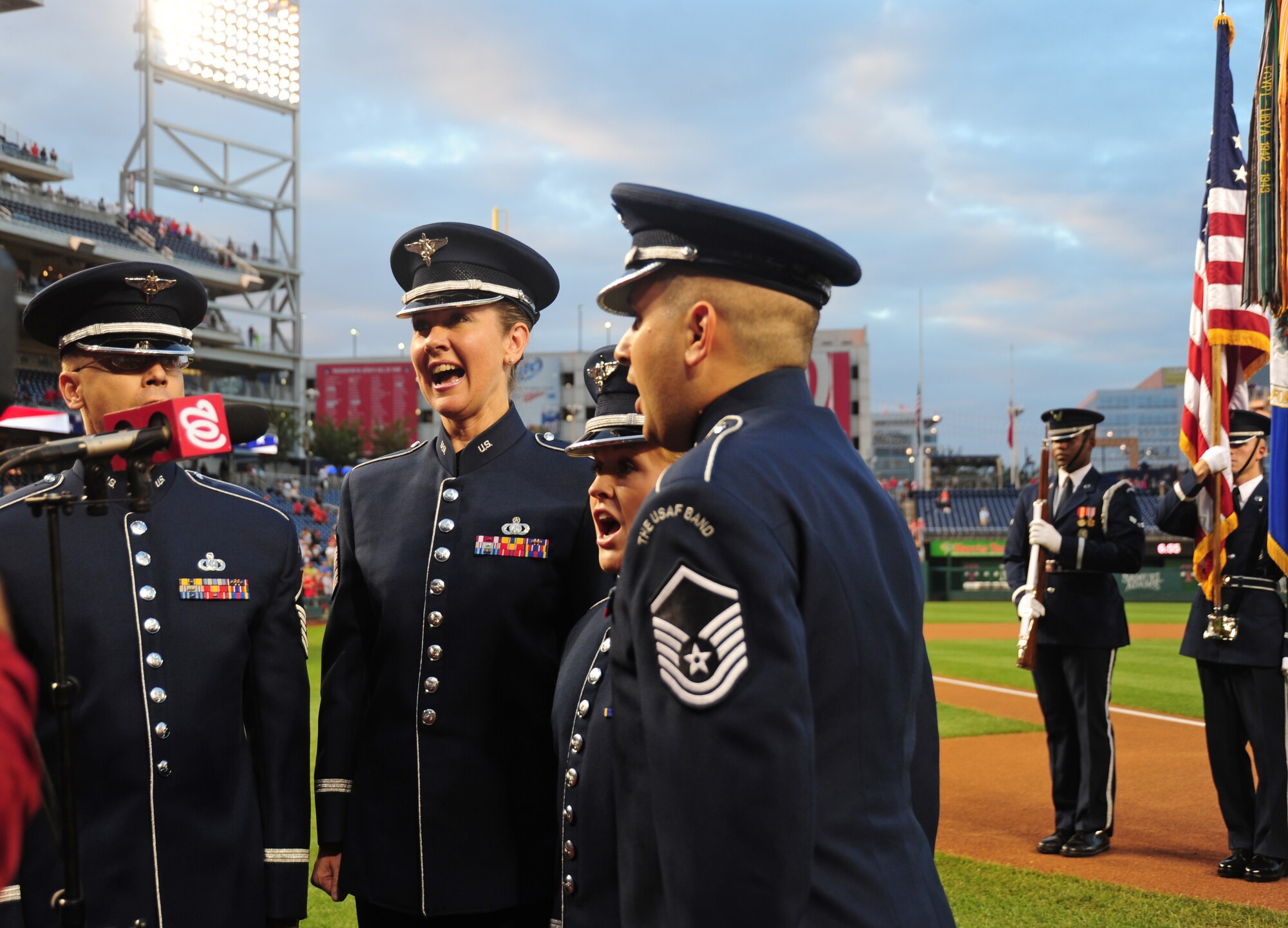 United States Air Force Singing Sergeants perform the National Anthem at Nationals Park in Washington, D.C., Sept. 19, 2013. Airmen from the National Capitol Region participated in various pre-game events and ceremonies in honor of Air Force Night. (U.S. Air Force photo/Airman 1st Class Erin O’Shea)