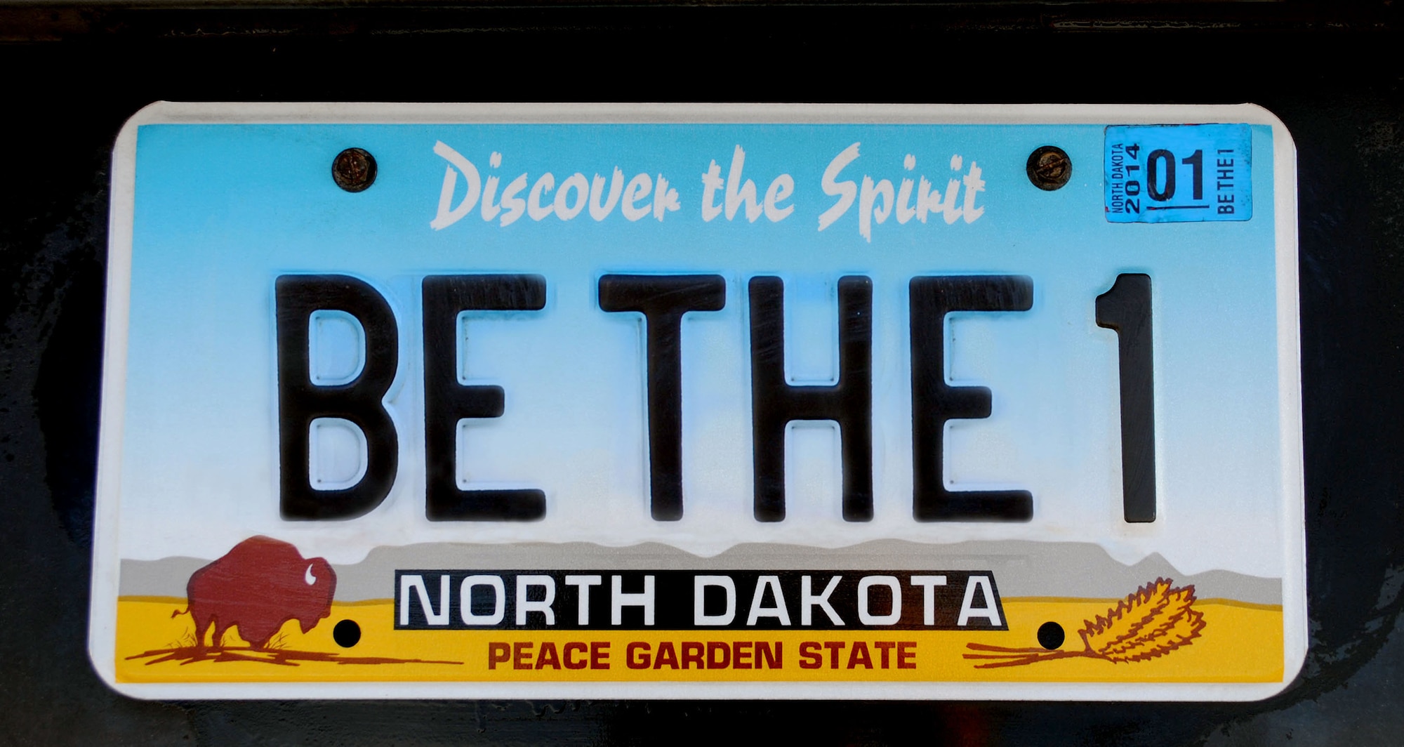 This psuedo North Dakota license plate was created as a complimentary image to 319th Mission Support Group commander, Col. Joe Lindsey's, commentary entitled Be the One. (U.S. Air Force graphic/Staff Sgt. Luis Loza Gutierrez) (This image was manipulated by adding text from multiple photos of other North Dakota license plates using the cloning tool feature on Adobe Photo Shop CS4)