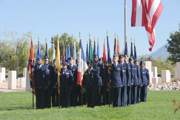 Members of the 377th Security Forces Squadron stand in formation at the POW/MIA Recognition Day ceremony Sept. 20 at the New Mexico Veteran's Memorial Park. Several hundred Team Kirtland members attended the event, which honored the sacrifices war veterans made in defense of our country. (Photo by Dennis Carlson)