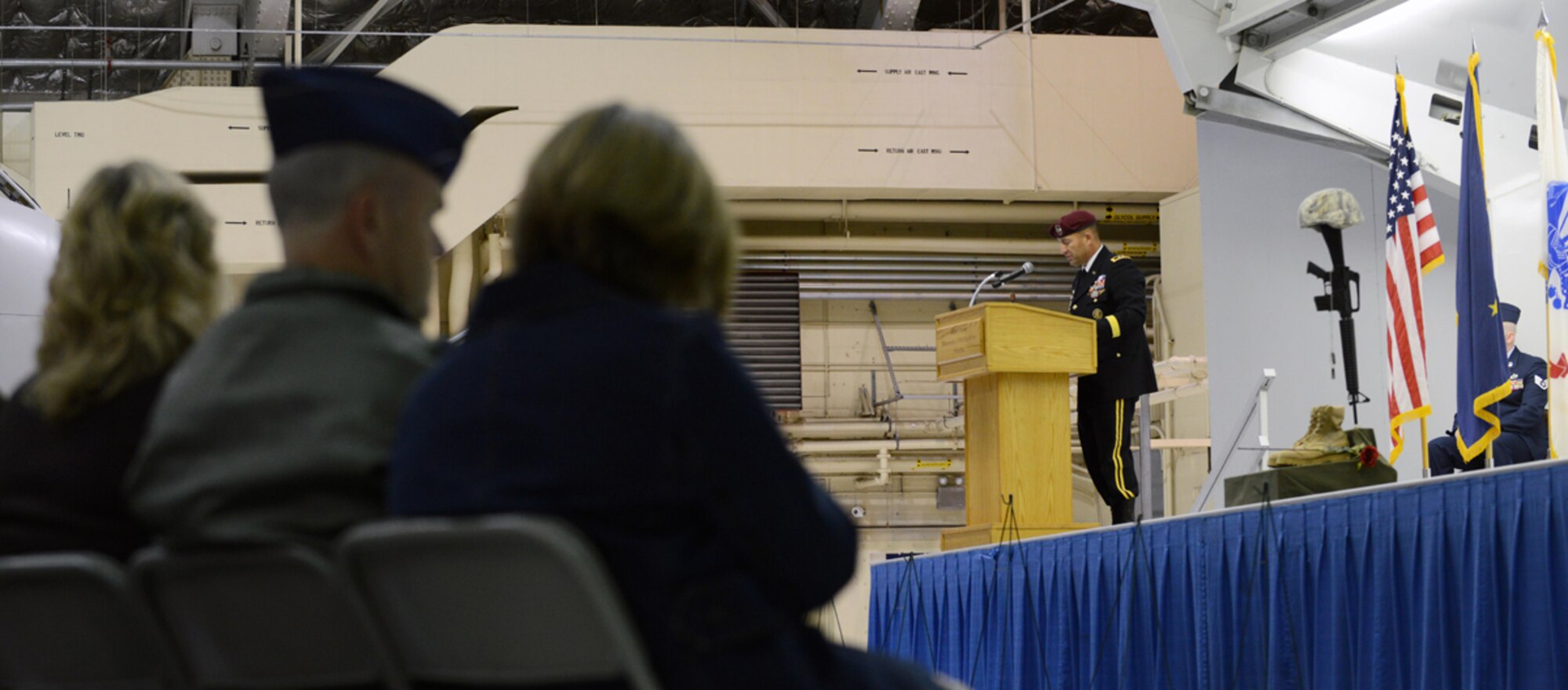 JOINT BASE ELMENDORF-RICHARDSON, Alaska -- U.S. Army Maj. Gen. Michael Shields, U.S. Army Alaska commander, speaks during the POW/MIA recognition day ceremony at Hangar 1 on Sept. 20. Prisoners of war and those missing in action are recognized at these to pay tribute to their selfless effort to protect their country while in military service. (U.S. Air Force photo/Airman Ty-Rico Lea)