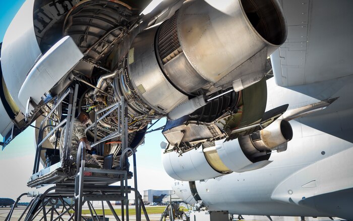 Staff Sgt.  Sean Veney, 437th Maintenance Squadron aerospace propulsion craftsman, prepares his video monitor and borescope before beginning a borescopic engine inspection on a C-17 Globemaster III Sept. 23, 2013 at Joint Base Charleston –Air Base, S.C. A borescopic engine inspection involves checking the combustion chamber, blades and the first stage high pressure turbine for any cracks, burns or deformation. (U.S. Air Force photo/Airman 1st Class Michael Reeves)