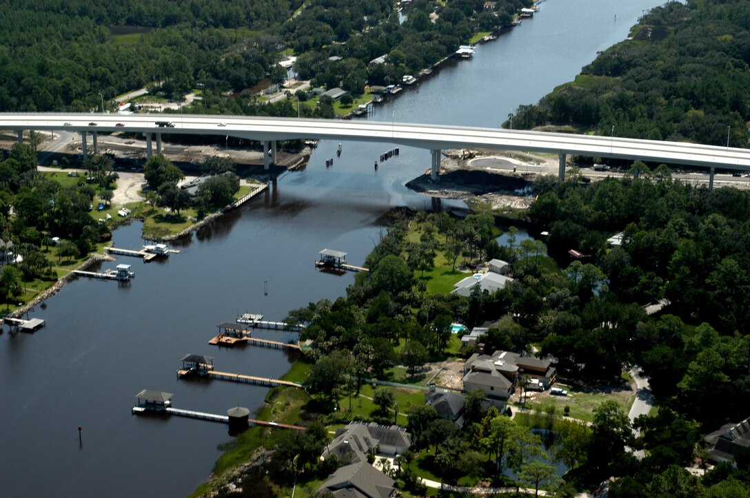 The Palm Valley Reach of the Intracoastal Waterway, where structures along the federal channel are plentiful.  