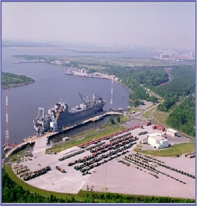 Army Strategic Logistics Activity Charleston is a staging command for uploading and downloading of the ships at Wharf Alpha, Joint Base Charleston – Naval Weapons Station, S.C. ASLAC provides the U.S. warfighter the ability to quickly generate combat power at any location designated by the National Command Authority by establishing, maintaining and reconstituting Army Prepositioned Stocks Afloat. (Courtesy photo)