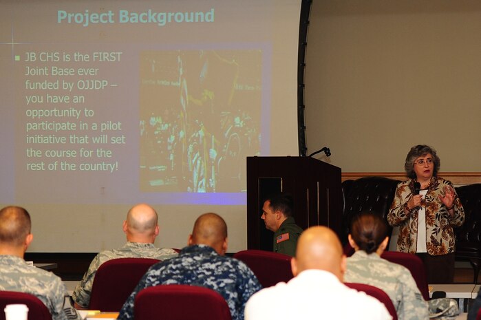 Terecia Wilson, State Project manager , addresses participants  during the Project STAR work plan and implantation process training Sept. 25, 2013, at Joint Base Charleston – Air Base, S.C. Project STAR (Safety Through Alcohol Responsibility) is a U.S. Department of Justice and Delinquency Prevention program that identifies steps to help prevent underage drinking and promote positive lifestyle choices. Joint Base Charleston has a three-year, $600,000 grant to increase prevention measures which in turn serves to improve readiness and reduce disciplinary issues, unintentional injuries and traffic crashes and fatalities. (U.S. Air Force photo/ Airman 1st Class Chacarra Neal)