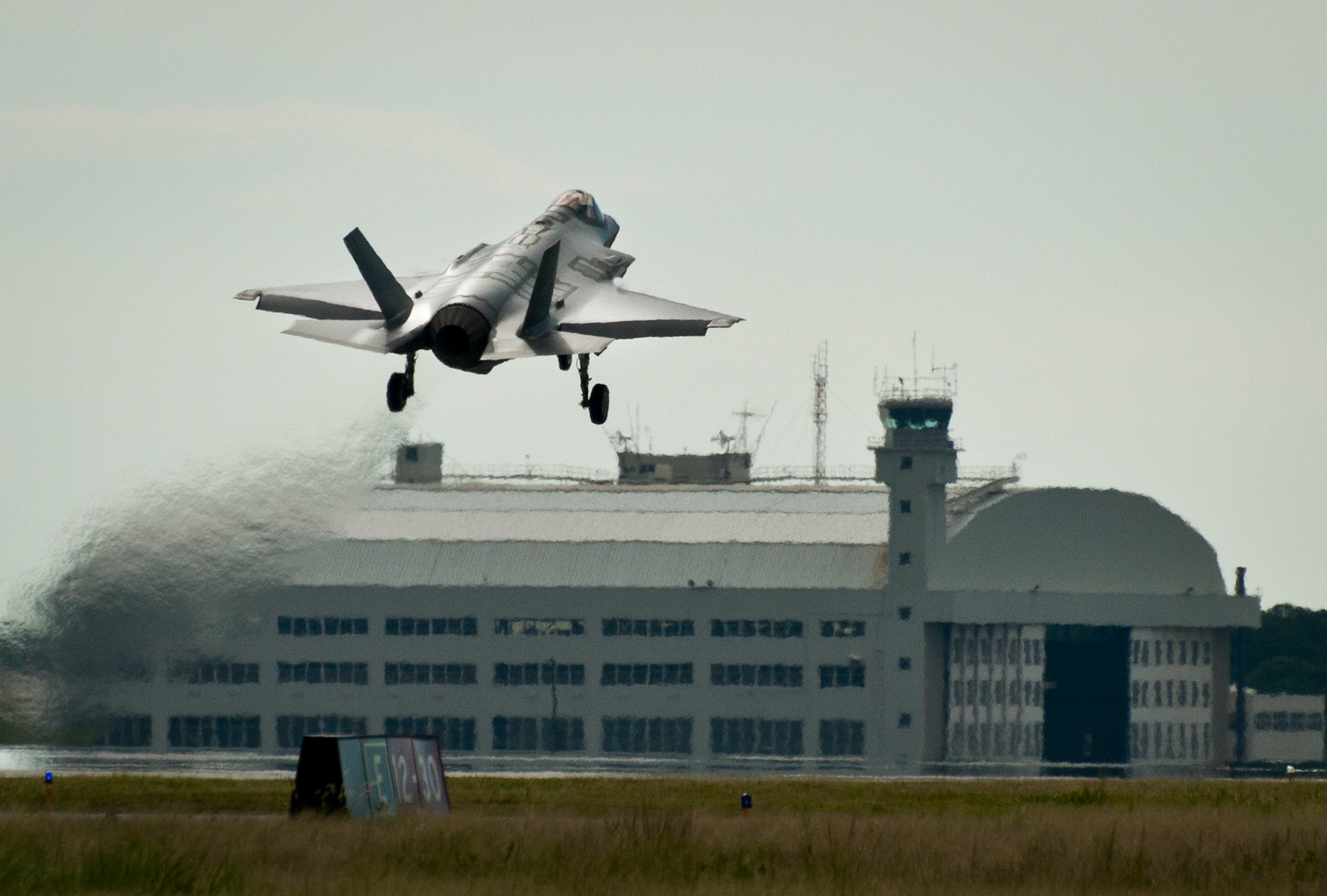 A Marine F-35B Lightning II takes off from the Eglin Air Force Base runway for a local sortie. The 33rd Fighter Wing's integrated training center for the joint strike fighter hosts squadrons for Air Force, Navy, Marines and partner nations. (U.S. Air Force photo/Samuel King Jr.)