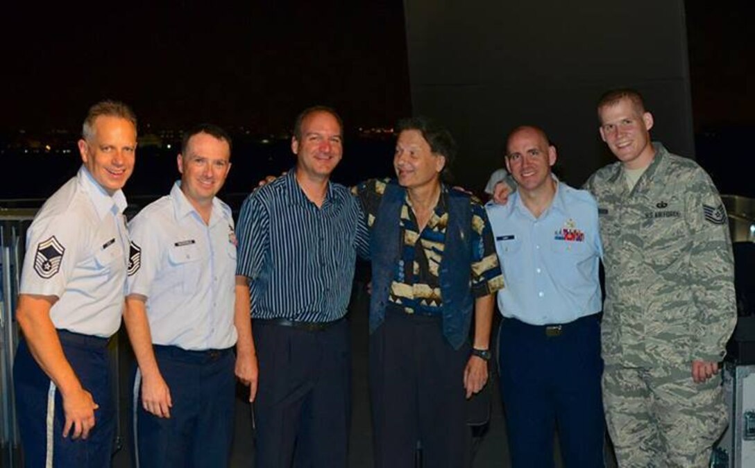 The current Airmen of Note trumpet section with former trumpeters Rich Sigler and Vaughn Nark after their alumni concert at the Air Force Memorial (A.F. photo by Senior Master Sgt. Kevin Burns.)
