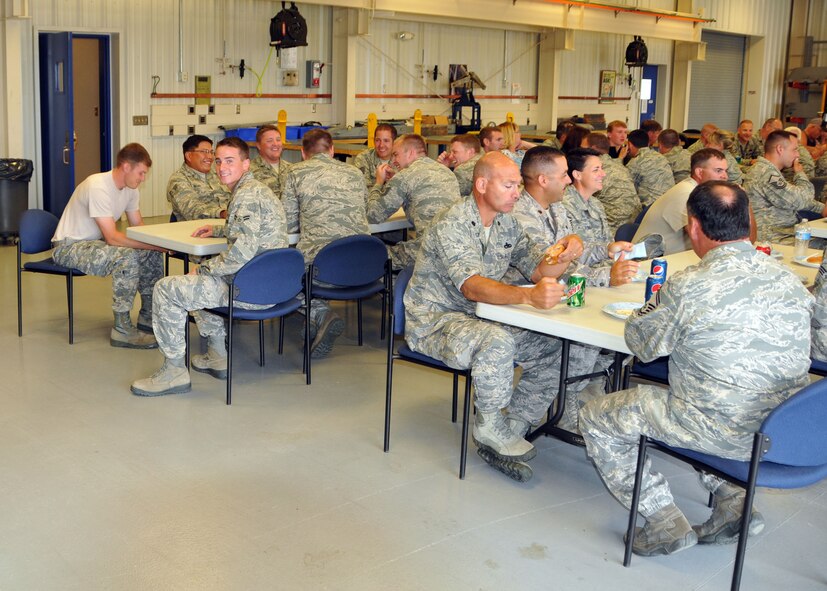 120th Fighter Wing Weapons Element members, retirees, family members and wing leadership gather together for a lunch to celebrate the weapons career field on Sept. 7, 2013 at the 120th Fighter Wing in Great Falls, Mont.  National Guard photo/Staff Sgt. Michael Touchette.