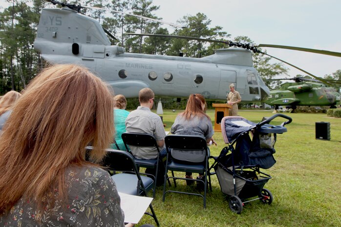 Family and friends gathered to honor the memory of retired Master Gunnery Sgt. Jerry G. Grier at a memorial service held at the aviation memorial aboard Marine Corps Air Station New River, Sept. 13. Grier served more than 26 years as a Marine and continued to serve his nation as a civilian contractor.