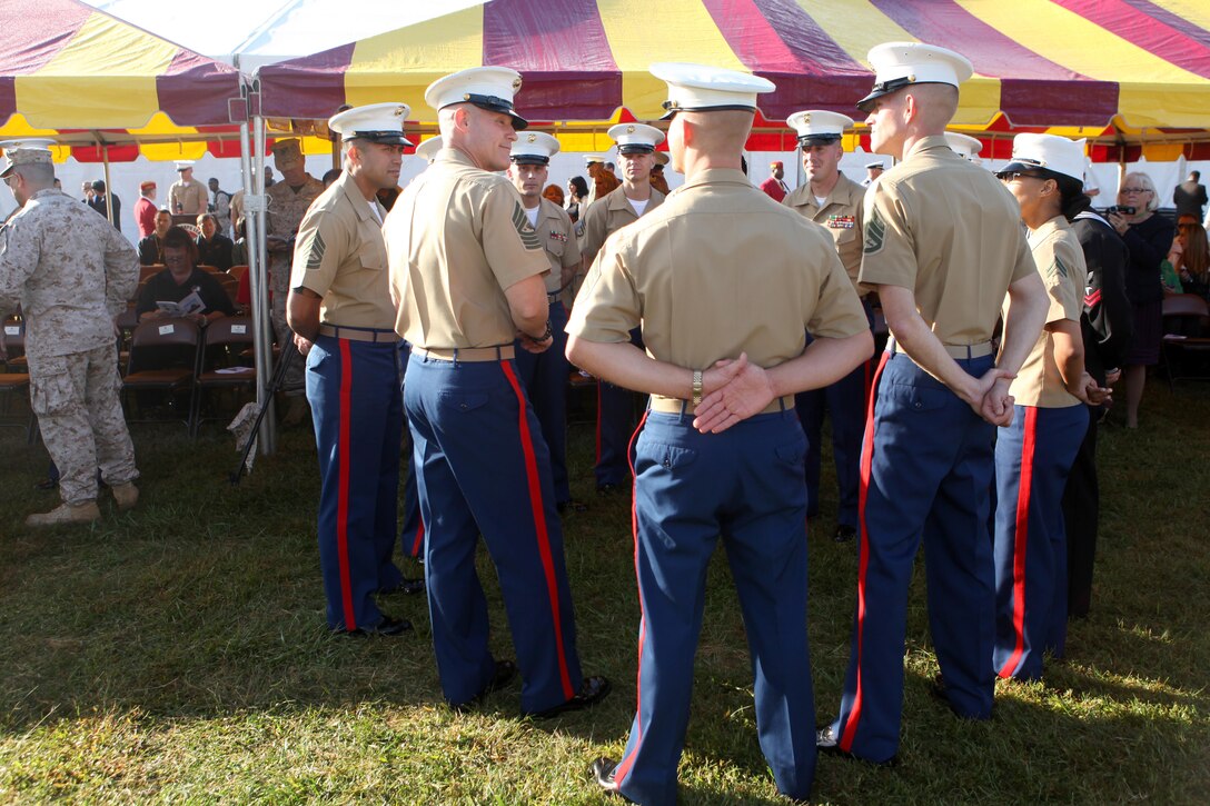 Sgt. Maj. Micheal P. Barrett, the 17th Sergeant Major of the Marine Corps, speaks to award recipients during the 31st Annual United States Marine CorpsÕ Enlisted Awards Parade and Presentation at Quantico, Va., on Sept. 25, 2013. (U.S. Marine Corps photo by Sgt. Marionne T. Mangrum)