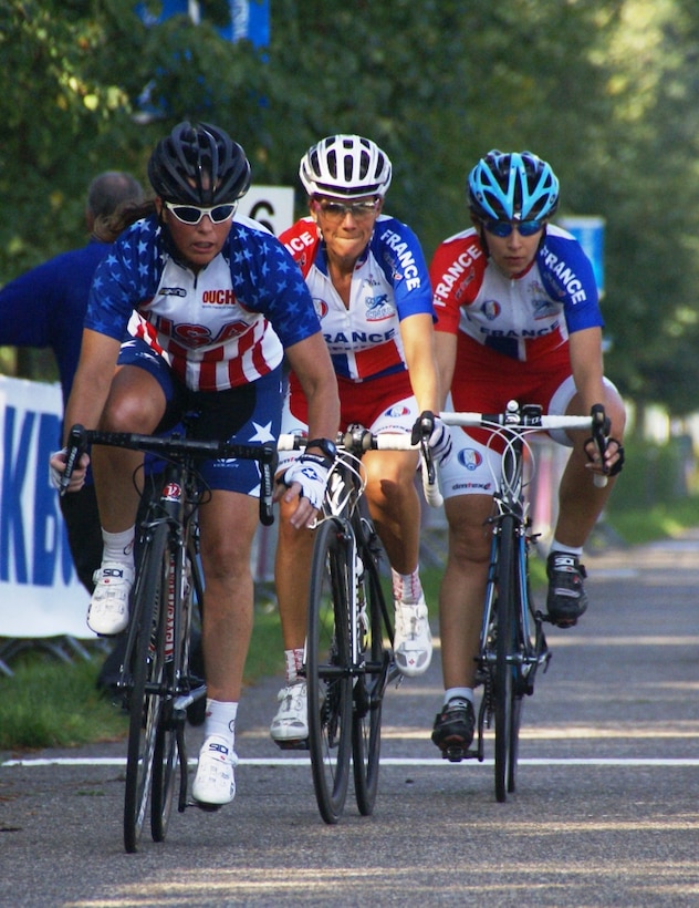 SGT Maatje Benassi on the Womens Road Race competing in the 2013 CISM World Military Cycling Championship 2-6 September in Leopoldsburg, Belgium.  