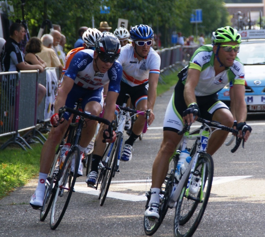 CDR Scott Giles (Navy) on the Men's Road Race Course competing in the 2013 CISM World Military Cycling Championship 2-6 September in Leopoldsburg, Belgium.  