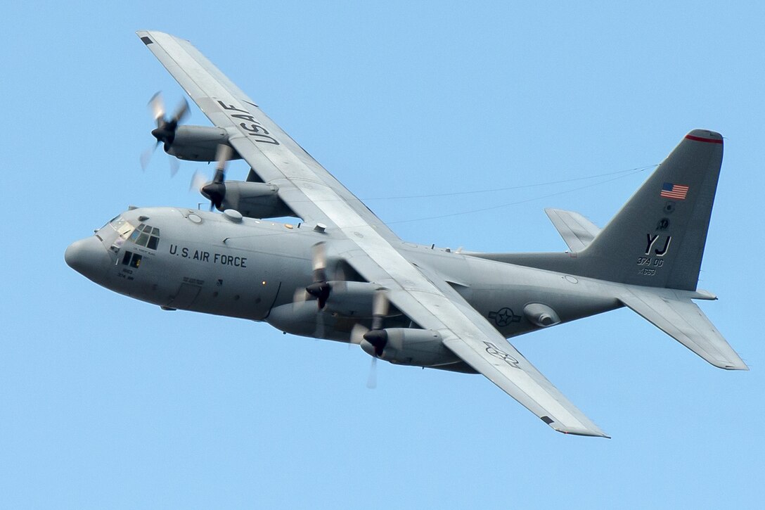 A C-130 Hercules flies during a training mission over Yokota Air Base, Japan, Sept. 24, 2013. The C-130H provides tactical airlift worldwide. Its flexible design allows it the capability to operate in austere environments. (U.S. Air Force photo/Osakabe Yasuo)