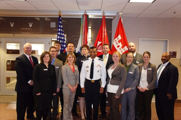2013 Planning Associates at the USACE Headquarters with LTG Bostick, USACE Commanding General, and Tab Brown, Chief of Planning and Policy Division.  Back row, left to right: Tom Maier (Pittsburgh), Andrew Roach (Baltimore), Byron Rupp (New England), Travis Creel (New Orleans), Janet Cote (Norfolk), Thomas Topi (St. Louis), and Jason Norris (Alaska), Front row: Marci Jackson (Sacramento), Sierra Schroeder (St. Paul), LTG Bostick (USACE Commanding General), Courtney Reed (New Orleans), Sara Brodzinsky (Chicago), Rachel Mesko (Seattle), and Tab Brown (USACE Chief of Planning and Policy Division)