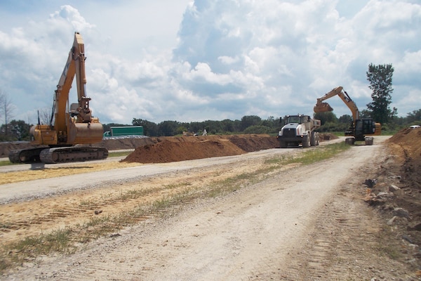 Constructing windrows on the remediation pad at Plum Brook Ordnance Works.