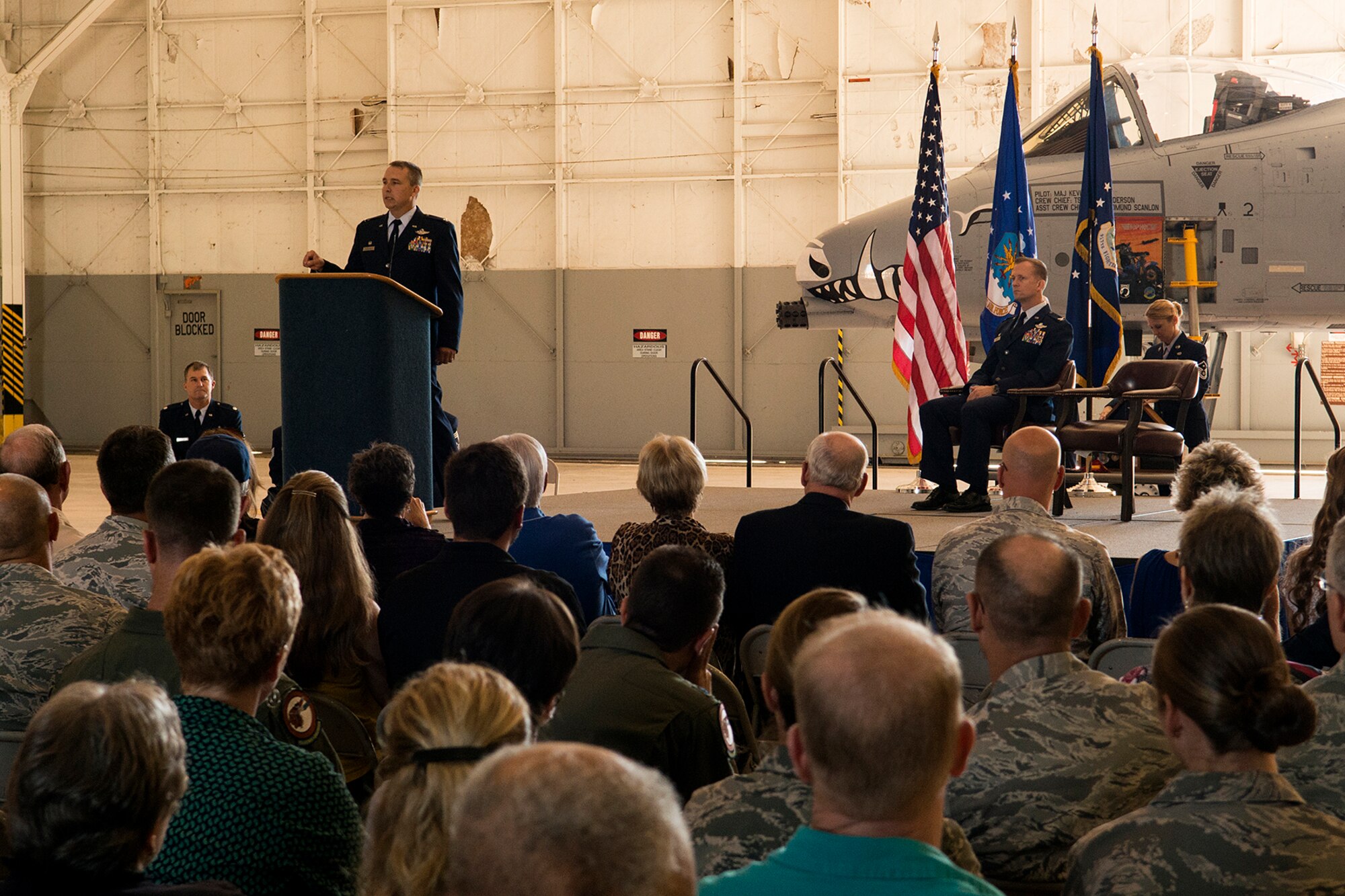 U.S. Air Force Col. John Breazeale, 917th Fighter Group (FG) commander, speaks during an Inactivation Ceremony, Sept. 26, 2013, Barksdale Air Force Base, La. The FG, which flew the A-10 Thunderbolt II, is being inactivated, ending a 50 year presence at Barksdale by the 917th. (U.S. Air Force photo by Master Sgt. Greg Steele/Released)