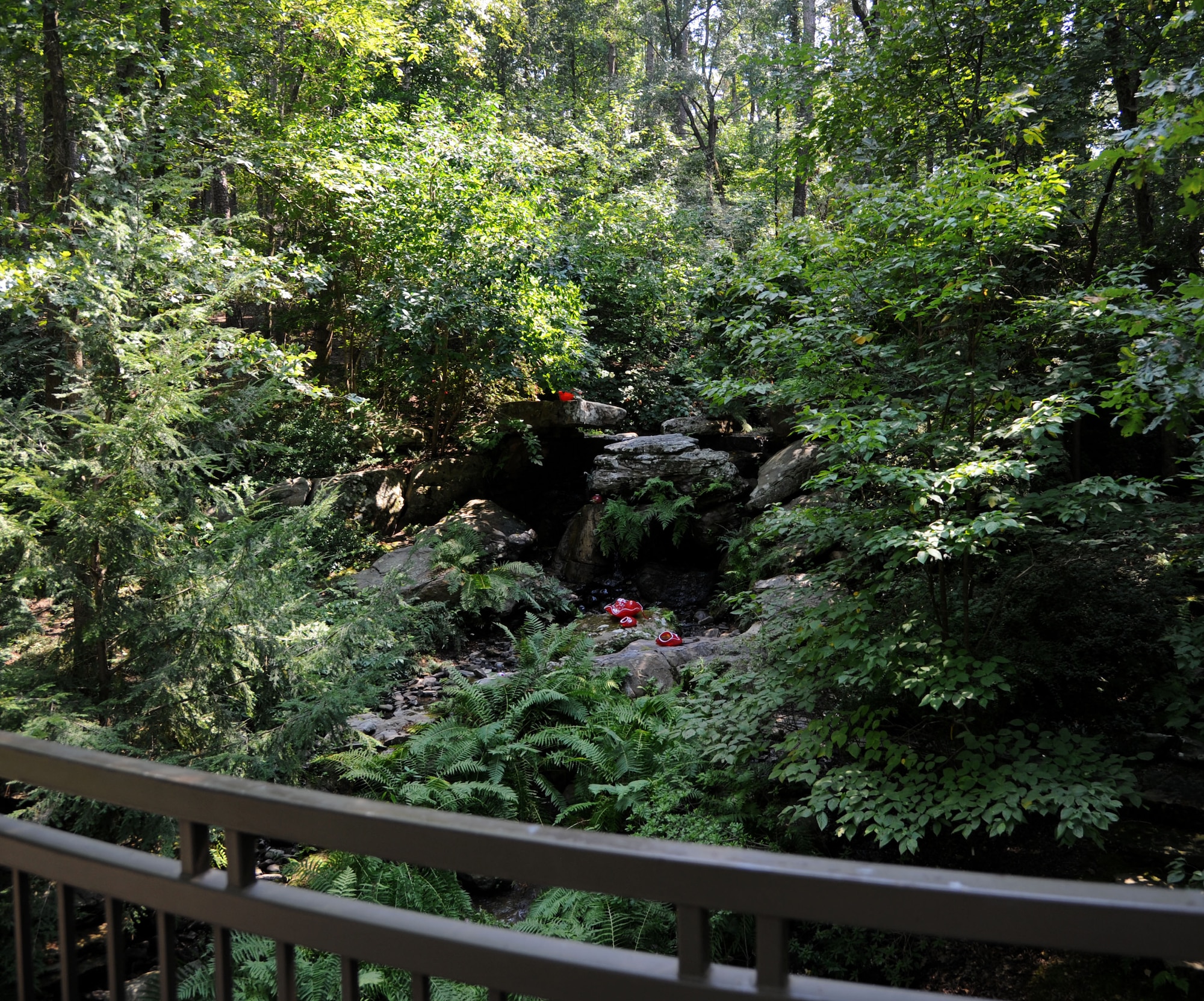 Garvan Woodland Gardens offers many sites to visitors including several waterfalls, Hot Springs, Ark. During the summer of 2013 there were 225 pieces of multicolored glass art scattered througout the botannical gardens. (U.S. Air Force photo by Airman 1st Class Harry Brexel) 
