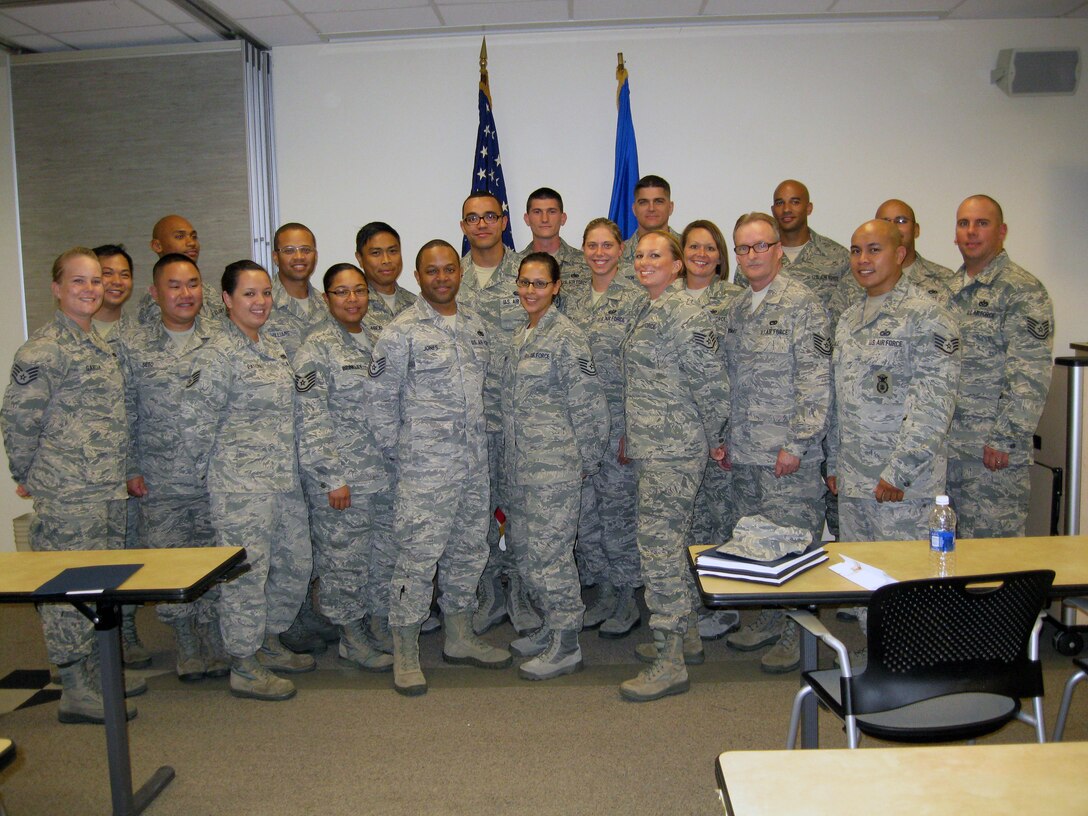 TRAVIS AIR FORCE BASE, Calif. --  Congratulation to our Sept. 20 NCO Leadership Development Course graduates : Tech. Sgt. Wilfred Abejo, Staff Sgt. Craig Arender, Tech. Sgt. Chantay Brinkley, Tech. Sgt. Jezzel Calderon, Tech. Sgt. Sean Carroll, Tech. Sgt. Robin Debaghy, Staff Sgt. Danielle Eaton, Staff Sgt. Rebeka Garcia, Tech. Sgt. Elva Haasch, Tech. Sgt. Charles Jones, Staff Sgt. Mark Manalili, Staff Sgt. Kelvin Pfarr, Staff Sgt. Marc Robertson, Staff Sgt. Fung Seto, Staff Sgt. Christopher Songer, Tech. Sgt. Thomas Stuart, Staff Sgt. Jessica Trimble, Staff Sgt. Daniel Villarroel, Tech. Sgt. Chad Walter, Staff. Sgt. Valerie Williams, Tech. Sgt. Leslee Williams, Staff Sgt. Anthony Yon, Staff Sgt. Vilma Young. (U.S. Air Force photos / Master Sgt. Andrea Johnson)
