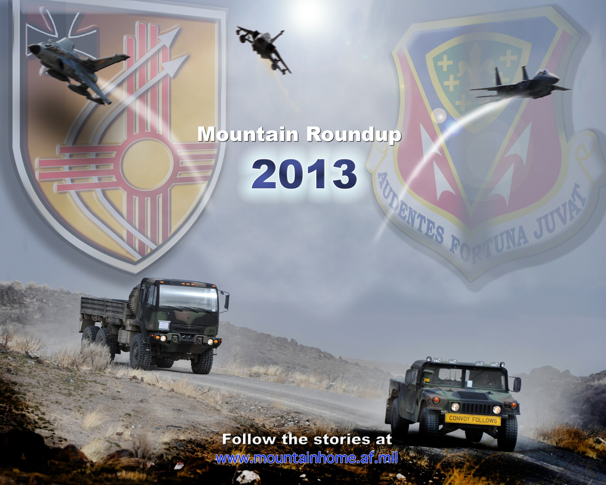 More than 300 German Air Force Airmen, and nearly 300 visiting U.S. Sailors, Soldiers and Marines will soon visit Mountain Home Air Force Base, Idaho, during Mountain Roundup 2013, a combined-joint exercise which kicks off Sept. 30, 2013, and ends Oct. 18. The exercise is part of the GAF Tornado Fighter Weapons Instructor Course Mission Employment Phase. (U.S. Air Force illustration by Senior Airman Jaye Legate/RELEASED)