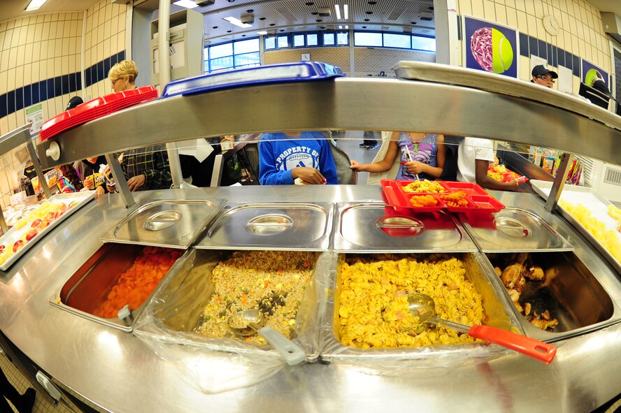 Carrots, rice, pasta and chicken are what’s for lunch, Sept. 17, 2013, Vogelweh, Germany. Children are given healthy choices for lunch to help curb childhood obesity. (U.S. Air Force photo/Senior Airman Hailey Haux)