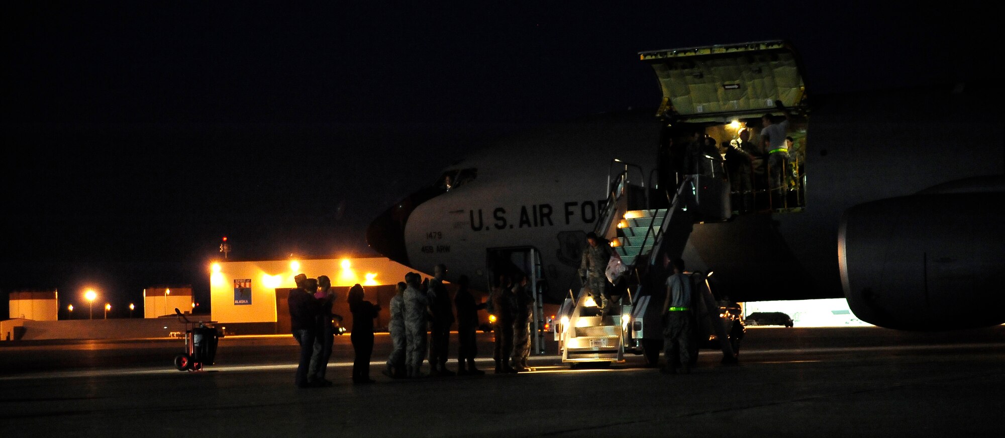 Airmen from the 442nd Security Forces Squadron return home to Whiteman Air Force Base, Mo., Sept. 27, 2013, after a six-month-long deployment. While deployed to Manas Air Base, Kyrgyzstan, they were responsible for keeping the base secure. (U.S. Air Force photo by Staff Sgt. Brigitte N. Brantley/Released)