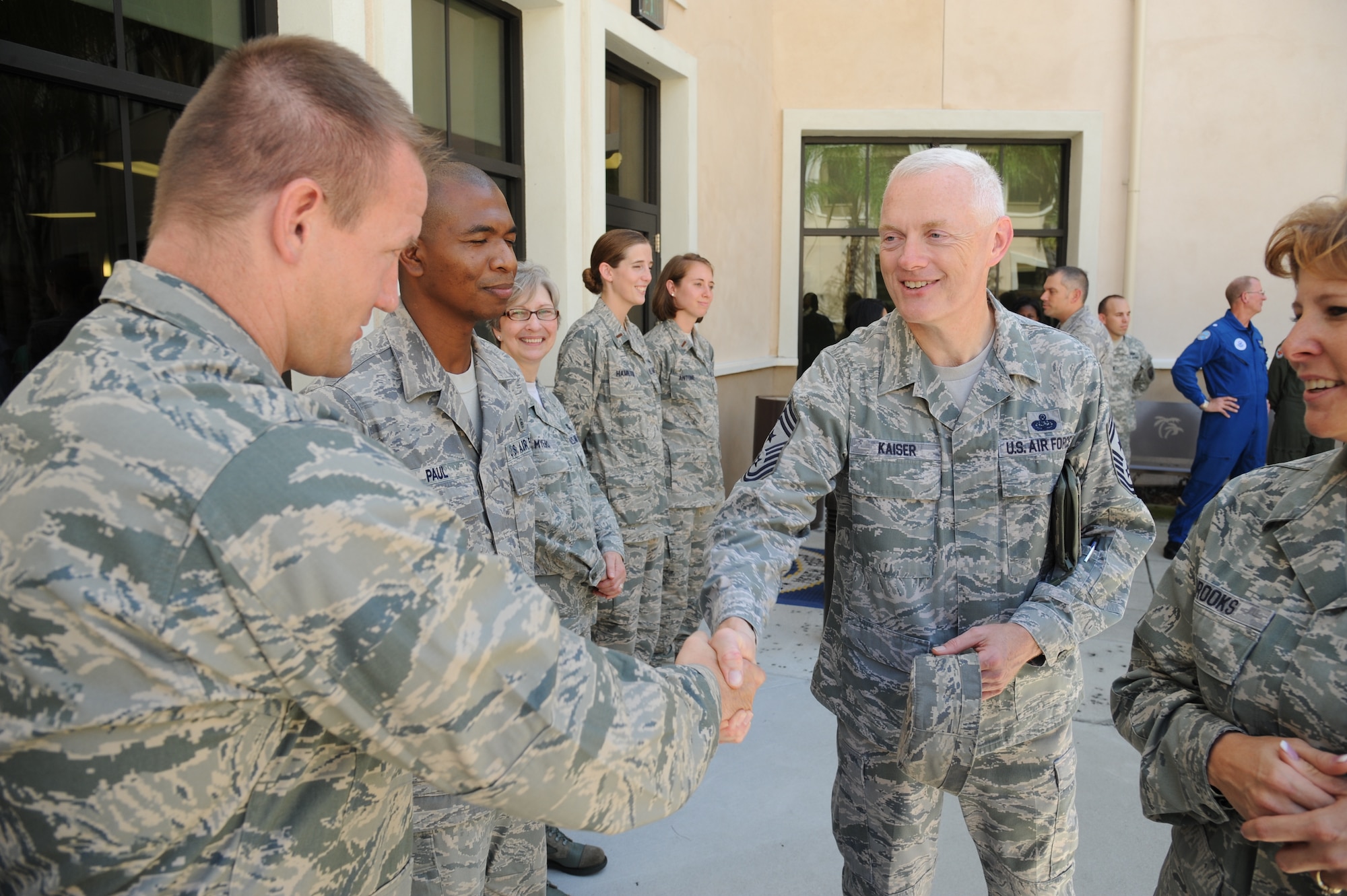 Chief Master Sgt. Richard A. Kaiser, Air Mobility Command command chief, meets with Airmen of the 6th Medical Group at MacDill Air Force Base, Fla., Sept. 26, 2013. The visit to the 6th MDG was part of a two-day tour of MacDill. (U.S. Air Force photo by Airman 1st Class Ned T. Johnston/Released)  