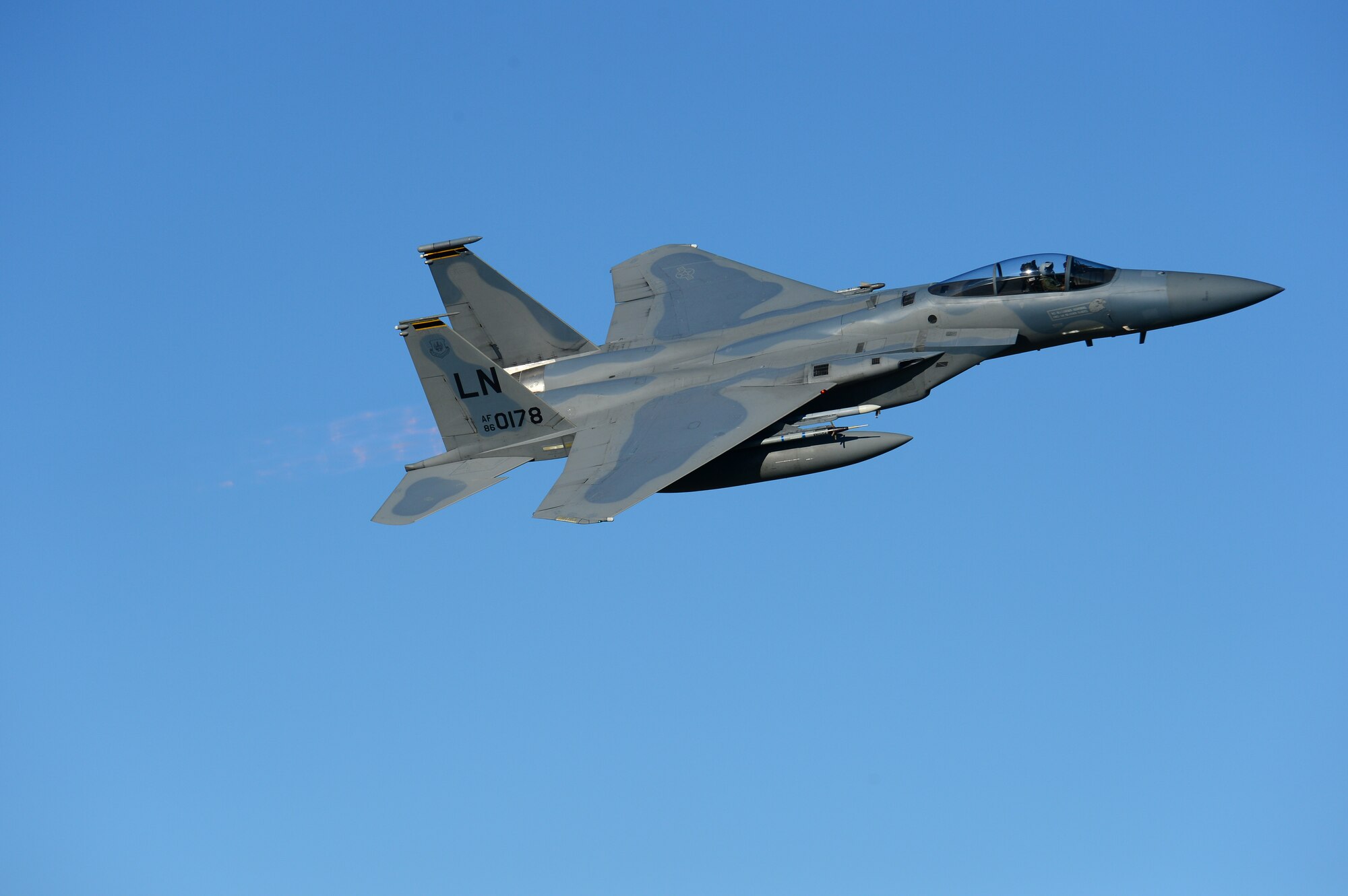 An F-15C Eagle, assigned to the 493rd Fighter Squadron flies above Bodø Main Air Station, Norway, Sept. 24, 2013. Approximately 30 aircraft deployed from RAFs Lakenheath and Mildenhall to multiple locations in Norway in support of the Arctic Challenge Exercise 2013. ACE-13 was a combined exercise with NATO and regional allies, which promoted continued interoperability between the United States, Norway, Sweden, Finland, United Kingdom and NATO. (U.S. Air Force photo by Master Sgt. Lee Osberry/Released)