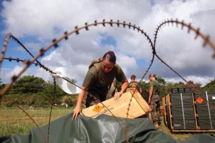 Lance Cpl. Mariah C. Redlo examines detonator assemblies during a field ammunition supply point exercise Sept. 18 at Landing Zone Dodo in the Central Training Area. Redlo is an ammunition technician with Ammunition Company, 3rd Supply Battalion, Combat Logistics Regiment 35, 3rd Marine Logistics Group, III Marine Expeditionary Force.


