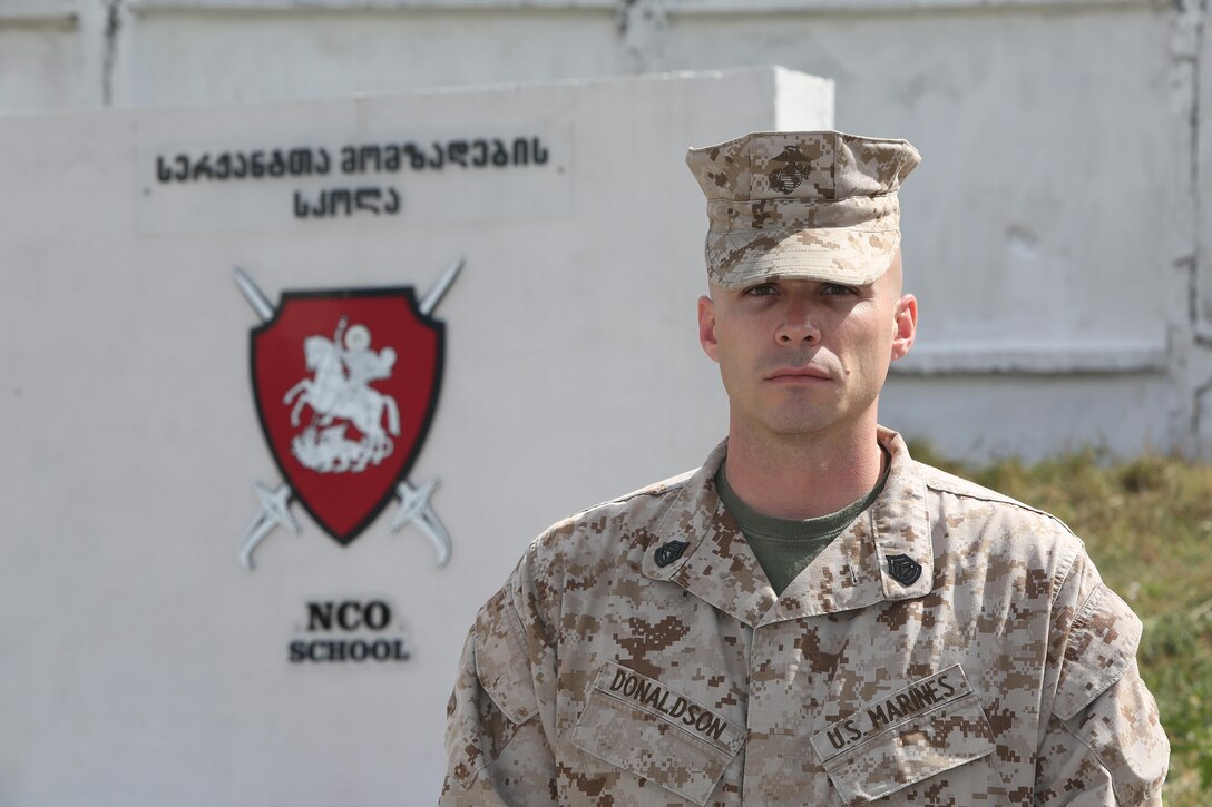 Gunnery Sgt. Jeremy Donaldson, advanced course faculty advisor at the Camp Lejeune staff non-commissioned officer academy and Bangor, New York native, was selected as the Marine instructor to help develop the curriculum and instruction at the Republic of Georgia Senior NCO academy in Tbilisi. Donaldson focused on the Georgian capstone military course for non-commissioned officers which lasts a total of 16 weeks.