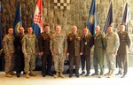 Maj. Gen. Richard C. Nash, center left, Minnesota's adjutant general, and Gen. Dragutin Repinc, center right, commander of the Croatian Army Planning Directorate, met with the Minnesota National Guard State Partnership Team and the Croatian Partnership Team members in Karlovac, Croatia, Sept. 25, 2013.