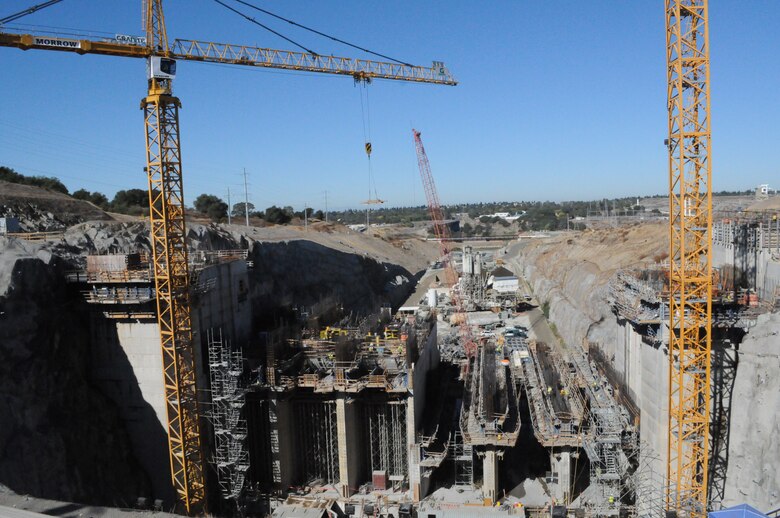 The control structure of the Folsom Dam auxiliary spillway in Folsom, Calif., as it appears Sept. 27, 2013. 