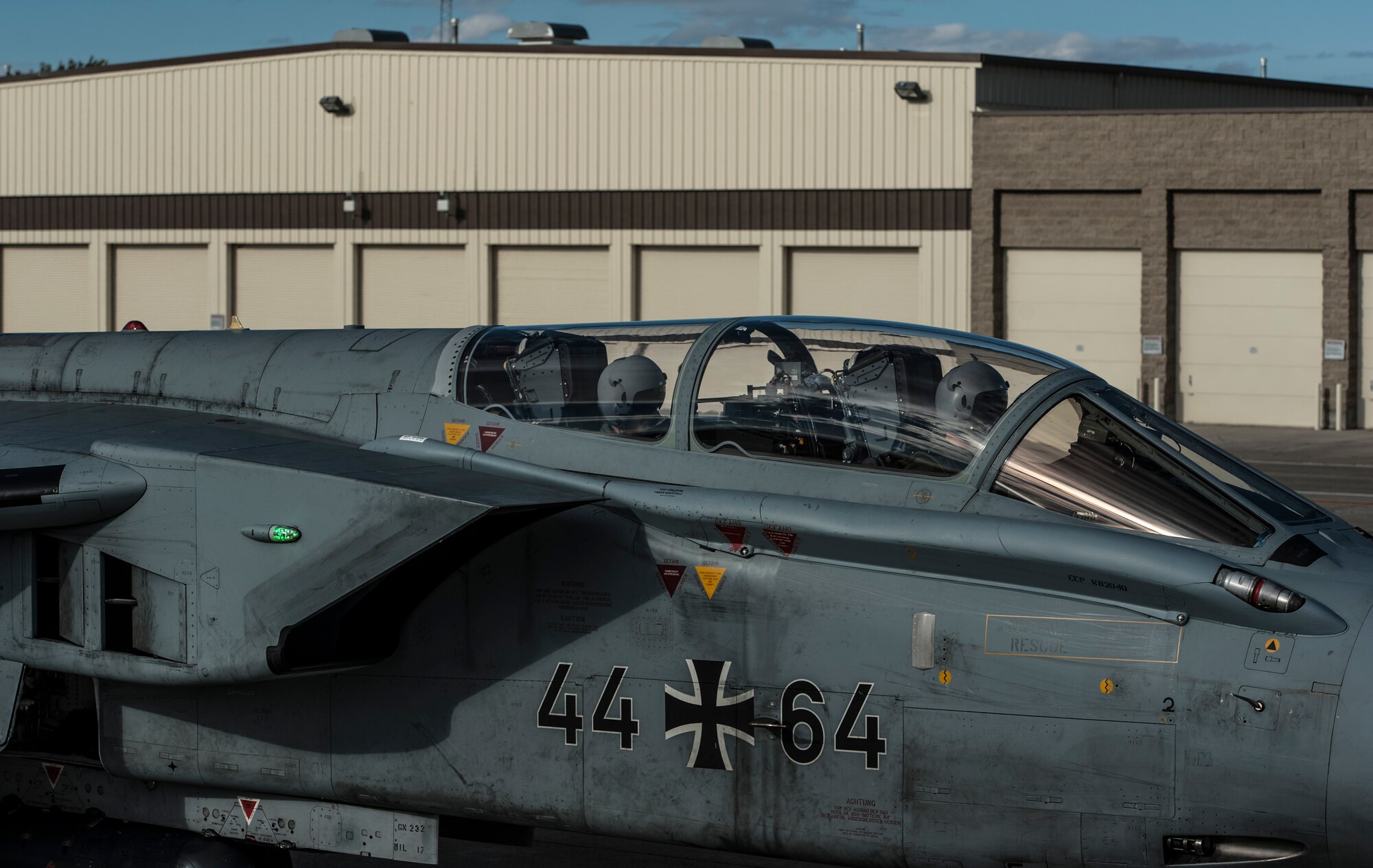 German Air Force AG-51 Tornados land at Mountain Home Air Force Base, Idaho, Sept. 30, 2013. The Tornados will be at Mountain Home from Sept. 30 through Oct. 19 for Mountain Roundup 2013, an exercise that is part of the German Air Force Tornado Fighter Weapons Instructor Course Mission Employment (ME) Phase. (U.S. Air Force photo by Master Sgt. Kevin Wallace/RELEASED)