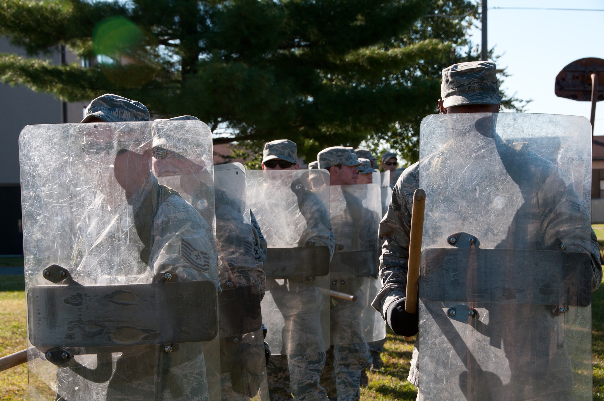 Members of the 108th Wing and 177th Fighter Wing participate in the annual Quick Response Force (QRF) training Sept. 29, 2013, at Joint Base McGuire-Dix-Lakehurst, N.J. QRF training teaches Guard members how to deal with disturbances when called to duty for civil support. (U.S. Air National Guard photo by Senior Airman Adrian R. Rowan)