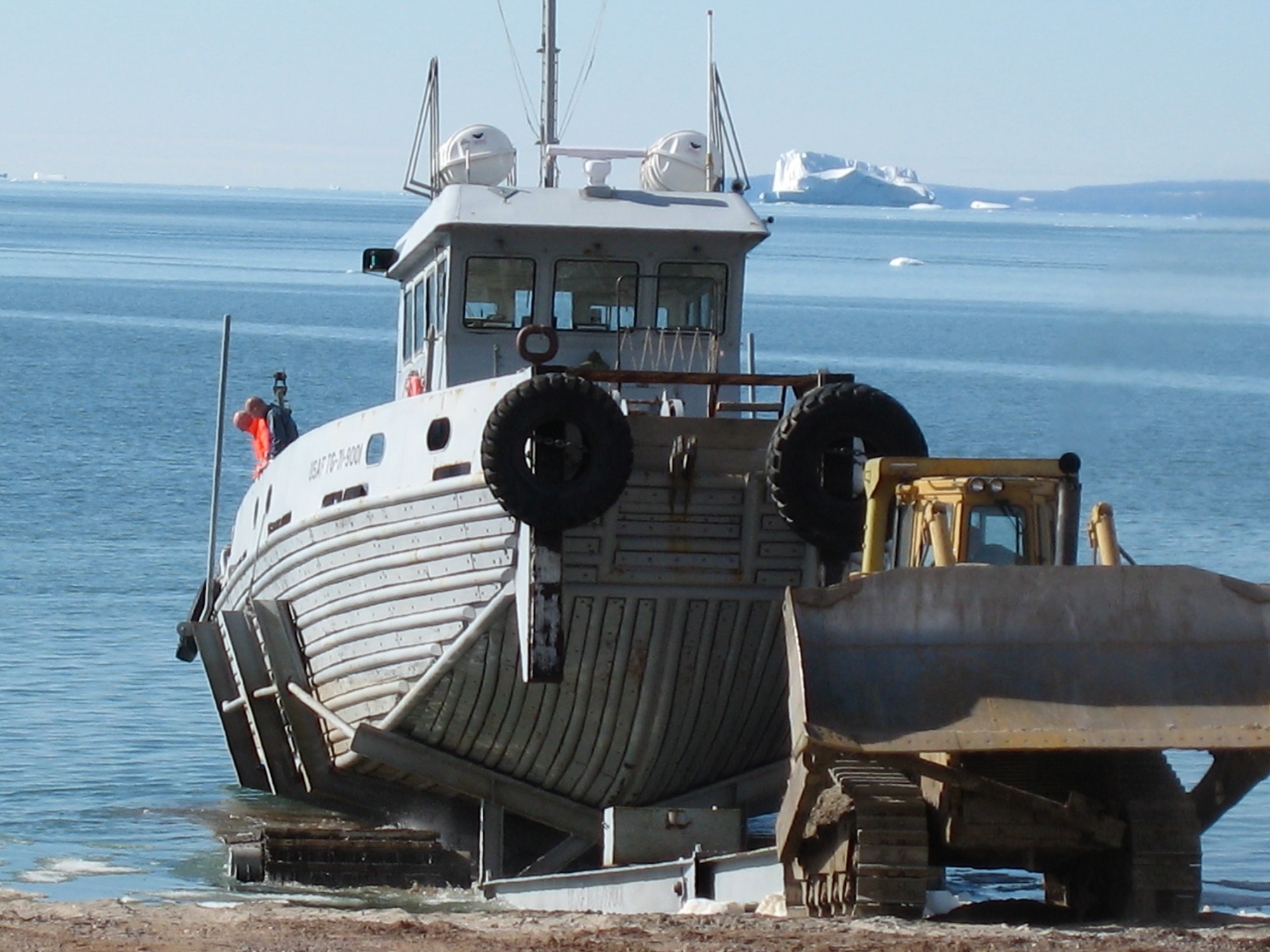 THULE AIR BASE, Greenland – The “Rising Star” normally launches the first week in July, in preparation for port season. Thule’s deepwater port, located 750 miles north of the Arctic Circle at the Air Force’s northernmost base, is only open for two months of the year when the ice clears from North Star Bay. (U.S. Air Force photo)