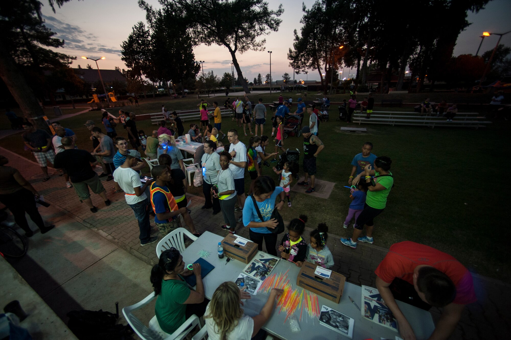 Members of Team Incirlik prepare for the Combined Federal Campaign Overseas glow run Sept. 28, 2013, at Incirlik Air Base Turkey.  A kids run and adult 5k run were held for Airmen who have donated to the CFC-O. (U.S.Air Force photo by Airman 1st Class Nicole Sikorski/Released)