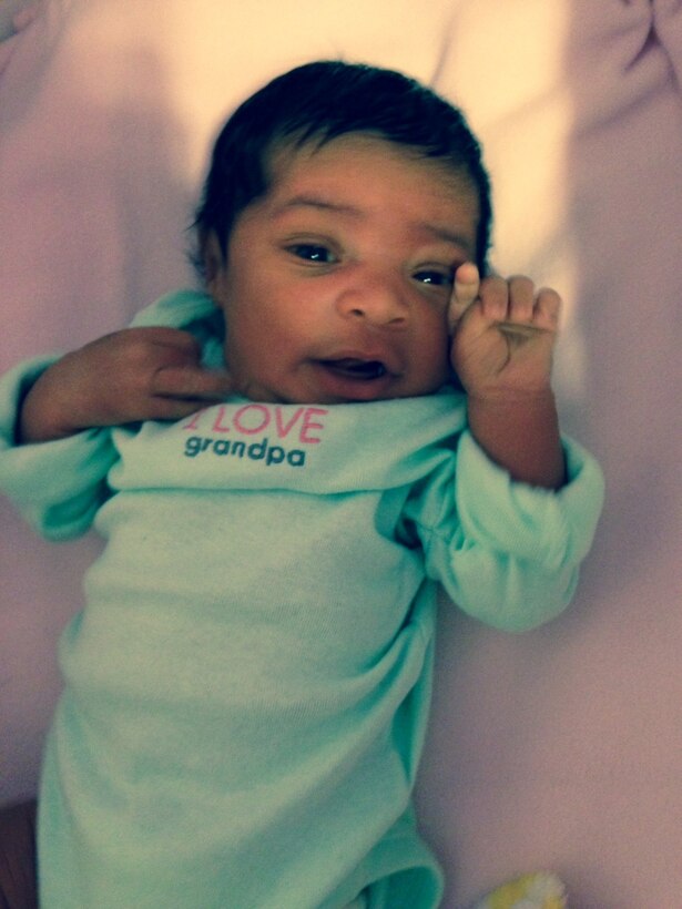 Kylie Walker, daughter of Lance Cpl. Kalib Walker, was born at South Nassau Communities Hospital in Oceanside, N.Y., March 15, 2014, ten days after her father left the United States for a seven-month deployment to Afghanistan. Kalib, an automatic rifleman with Bravo Company, 1st Battalion, 7th Marine Regiment, and a native of Freeport, N.Y., has been able to occasionally see his wife and child through video messaging since arriving in Afghanistan.