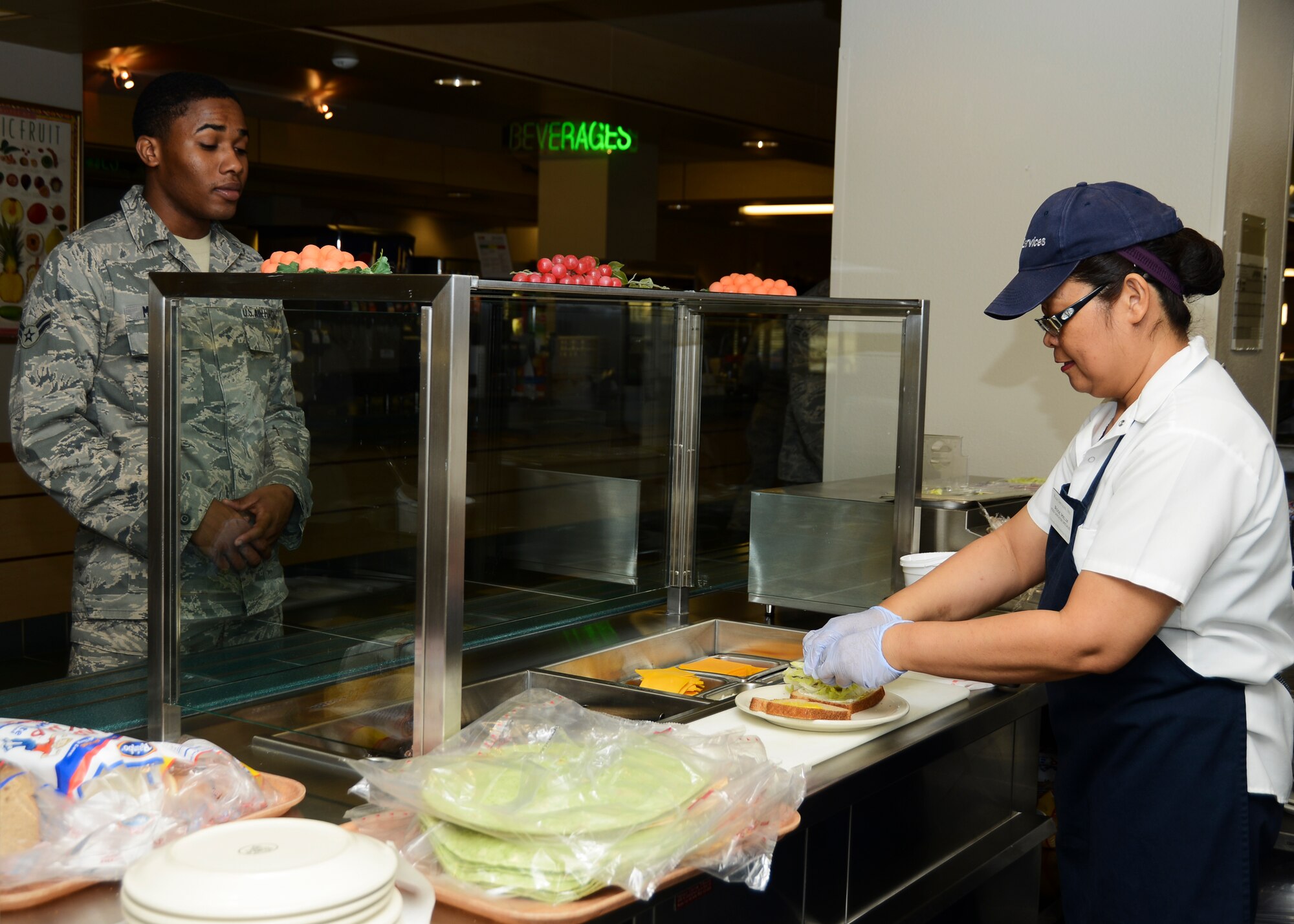 In an effort to give healthier options, the dining facility recently included a sandwich bar in the menu options. (U.S. Air Force photo by Rebecca Amber)