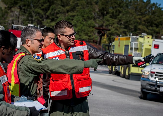 First responders from Joint Base Charleston take part in a Mass Casualty Exercise March 28, 2014, at JB Charleston – Air Base, S.C.   The purpose of the exercise was to test the ability of JB Charleston first responders in the event of an emergency.  (U.S. Air Force photo / Senior Airman Tom Brading)