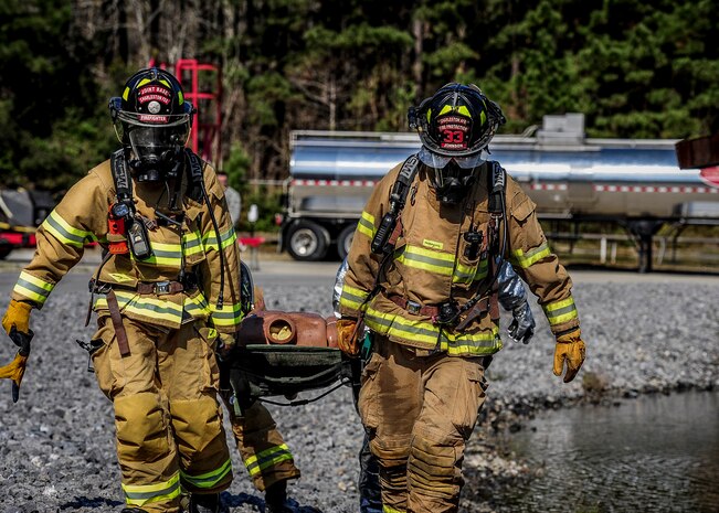 First responders from Joint Base Charleston take part in a Mass Casualty Exercise March 28, 2014, at JB Charleston – Air Base, S.C. The purpose of the exercise was to test the ability of JB Charleston first responders in the event of an emergency. (U.S. Air Force photo / Senior Airman Tom Brading)