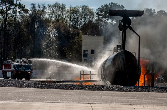 First responders from Joint Base Charleston take part in a Mass Casualty Exercise March 28, 2014, at JB Charleston – Air Base, S.C.  The purpose of the exercise was to test the ability of JB Charleston first responders in the event of an emergency.(U.S. Air Force photo / Senior Airman Tom Brading)
